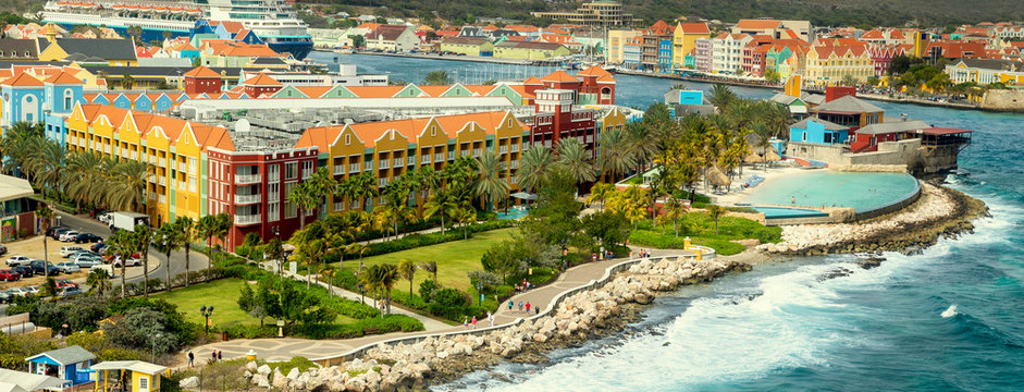 Aerial panorama of Willemstad on Curacao island