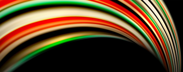 Fluid color rainbow style wave abstract background, techno modern design on black