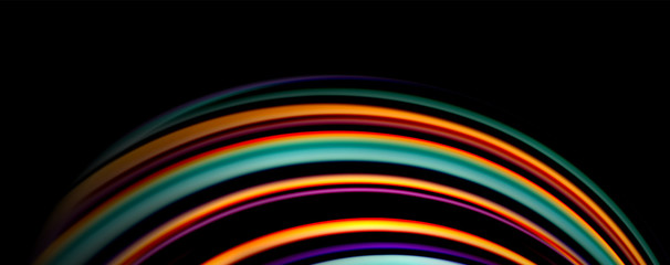 Fluid color swirls on black. Modern background with trendy design