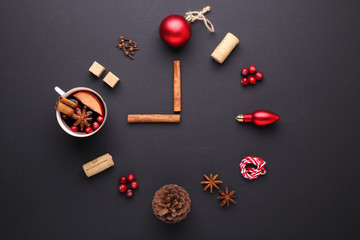 A clock in the form of spice for mulled wine. Cinnamon, anise stars, cranberries, brown sugar....