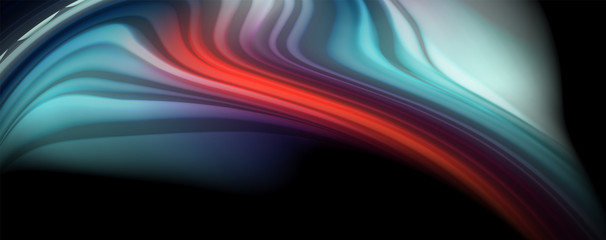 Fototapeta premium Abstract wave lines fluid rainbow style color stripes on black background. Artistic illustration for presentation, app wallpaper, banner or poster