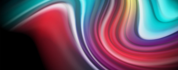 Abstract wave lines fluid rainbow style color stripes on black background. Artistic illustration for presentation, app wallpaper, banner or poster
