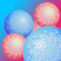 Beautiful glowing balls with snowflakes. Christmas balls. Happy New Year card. 
