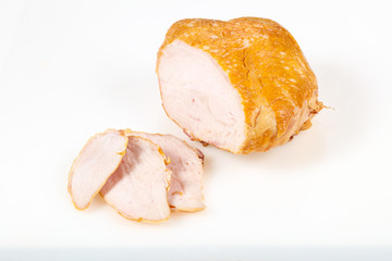 Smoked chicken breast over white background