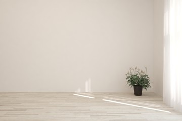 Empty room in white color. Scandinavian interior design. 3D illustration