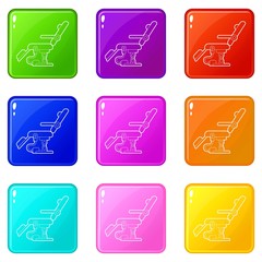 Dental chair icons set 9 color collection isolated on white for any design