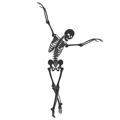 Ballet. Dancing black skeleton silhouette isolated on white background. Vector illustration