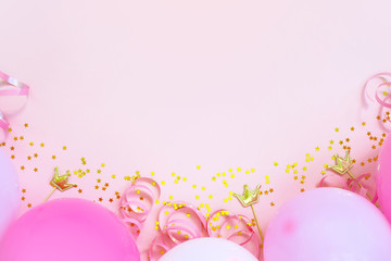 Soft pink birthday background with balloons