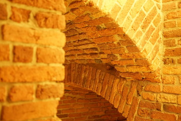 old building of red retro brick inside. nobody