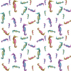 Seamless pattern with colorful seahorses.