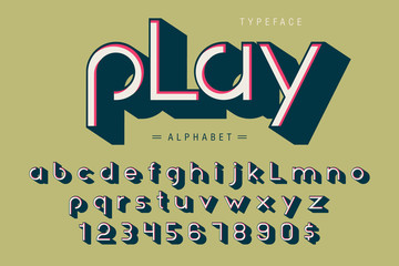 3d display design font alphabet, letters and numbers