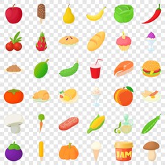Food icons set. Cartoon style of 36 food vector icons for web for any design