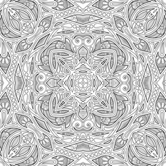 Monochrome Seamless Pattern with Floral Ethnic Motifs