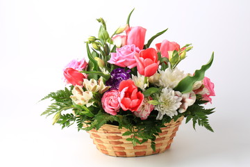 bouquet of different flowers on a white background