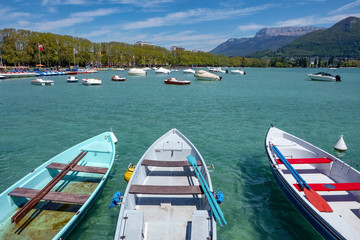 Colorful wooden boats in Annecy, France