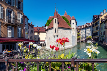 Colorful houses in medieval old city of Annecy, Haute-Savoie province of France