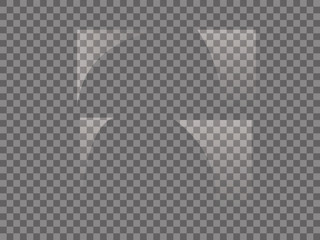 Realistic lass glare effect. Rectangle, square shadow. Reflection and transparency screen isolated. Stock vector illustration