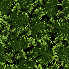 Naklejka na ściany i meble Palm trees. Tropical plants seamless pattern. Vector image.