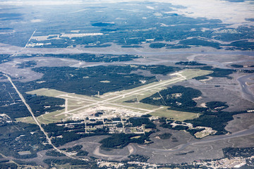 High angle view of the Marine Corp Air Station and runways in Beaufort, South Carolina.