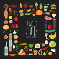 Healthy food concept, flat style.