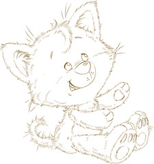 Obraz premium The cute kitten contour silhouette coloring page digital stamp illustration