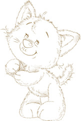 The cute kitten contour silhouette coloring page digital stamp illustration