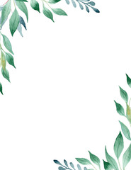 Green leaves watercolor hand drawn raster frame template - 274784165