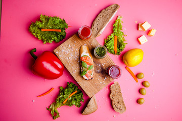 Ingredients for spring vegetable buddha bowl. Delicious healthy food. top view