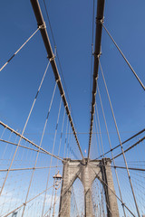 Vertical detail of the Brooklyn Bridge in New York City.