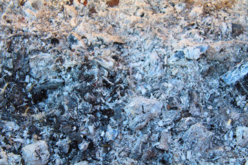 Dry coals and ash. Close-up. Background. Texture.