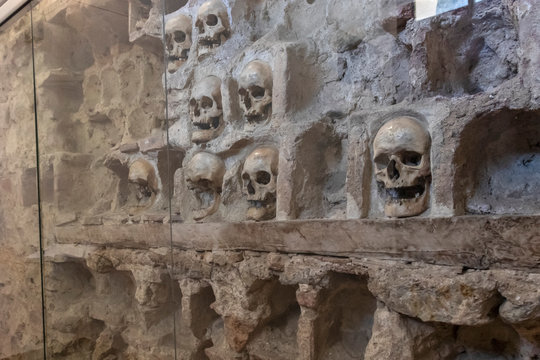 NIS, SERBIA - JUNE 15, 2019: The Skull Tower (Cele Kula )- built from the 3000 skulls of dead Serbian warriors after Uprising in 1809 in City of Nis, Serbia