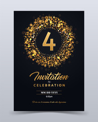 4 years anniversary invitation card template isolated vector illustration. Black greeting card template