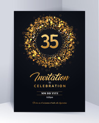 35 years anniversary invitation card template isolated vector illustration. Black greeting card template