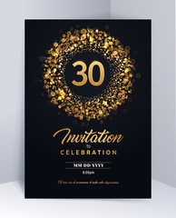30 years anniversary invitation card template isolated vector illustration. Black greeting card template