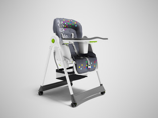 Baby nursing chair with soft bedding and safety mounts with table 3d render on gray background with shadow