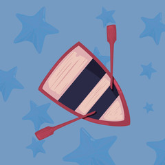 rowing boat top view stars background