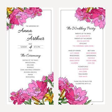 Wedding floral invitation set with peony flwers and lily.