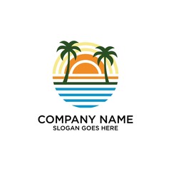 Summer logo template design. Retro Vector Logo for banner