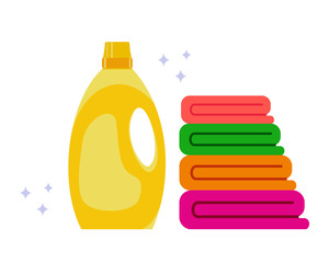 Fabric softener. Clean towel. The concept of cleanliness and comfort in the house. Vector stock illustration