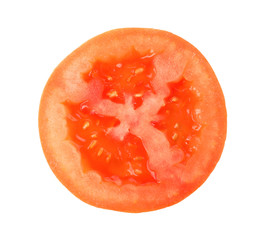 Slice of tomato for burger isolated on white, top view