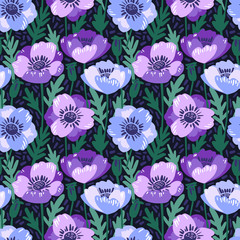 Vector seamless pattern with hand drawing wild flowers, colorful botanical illustration, floral elements, hand drawn repeatable background. Artistic backdrop.