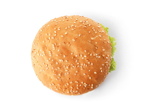 Tasty Fresh Burger Isolated On White, Top View