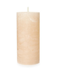 One color wax candle on white background