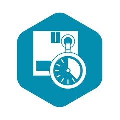 Cardboard box with stopwatch icon. Simple illustration of box with stopwatch vector icon for web