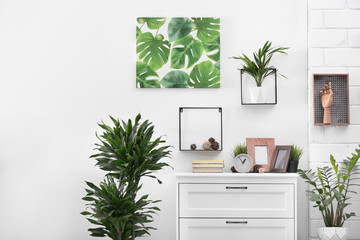 Stylish modern room interior with exotic houseplants