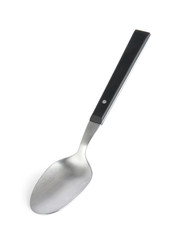 Clean tablespoon with plastic handle on white background