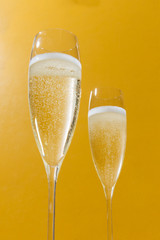 Valdobbiadene Prosecco flutes and a bottle, in pop contemporary style