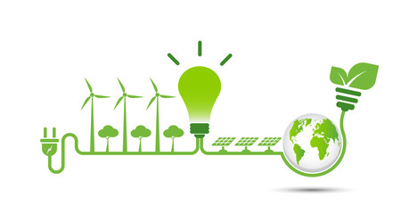 Energy ideas save the world concept Power plug green ecology Isolate On White Background,Vector Illustration