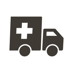 Truck with red cross. medical and food supplies icon. Vector flat glyph illustration. Charity, donation, help and urgency concepts.