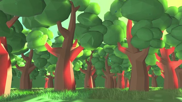 Landscape low poly 3D render mountains trees hills abstract outdoor environment